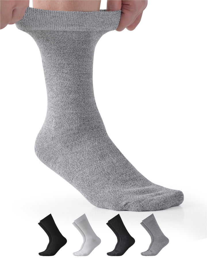 Gray sock held up with additional socks in the background on a white background