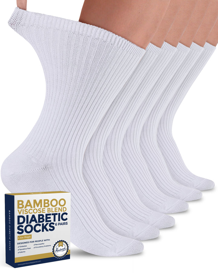 White diabetic socks with a box labeled &