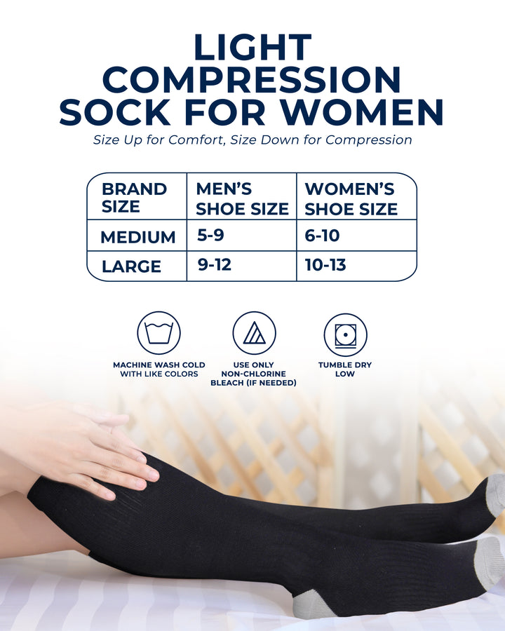 Pembrook Cotton Light Compression Socks for Women - 3 Pairs | 8-15 mmHg
