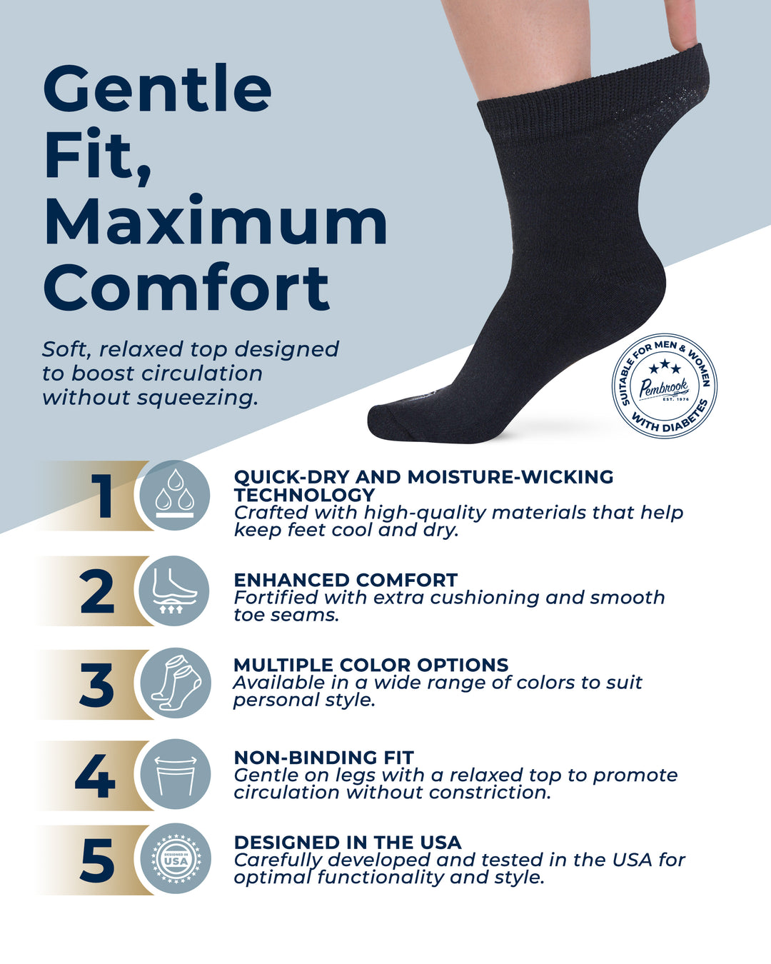 Pembrook Ankle Diabetic Socks for Women &amp; Men - 6 Pairs
