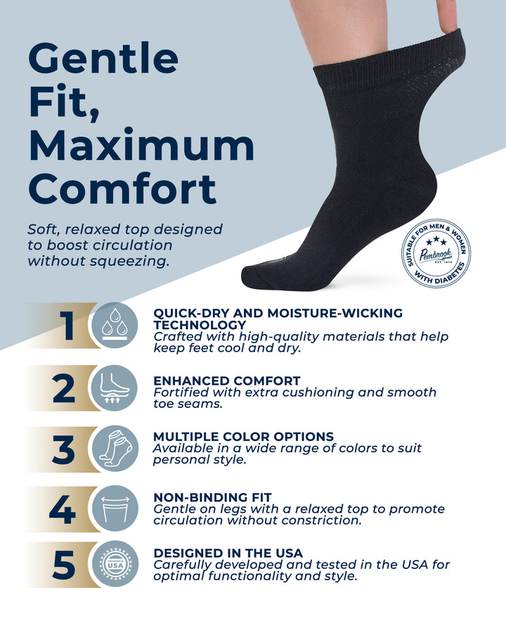 Pembrook Ankle Diabetic Socks for Women &amp; Men - 6 Pairs