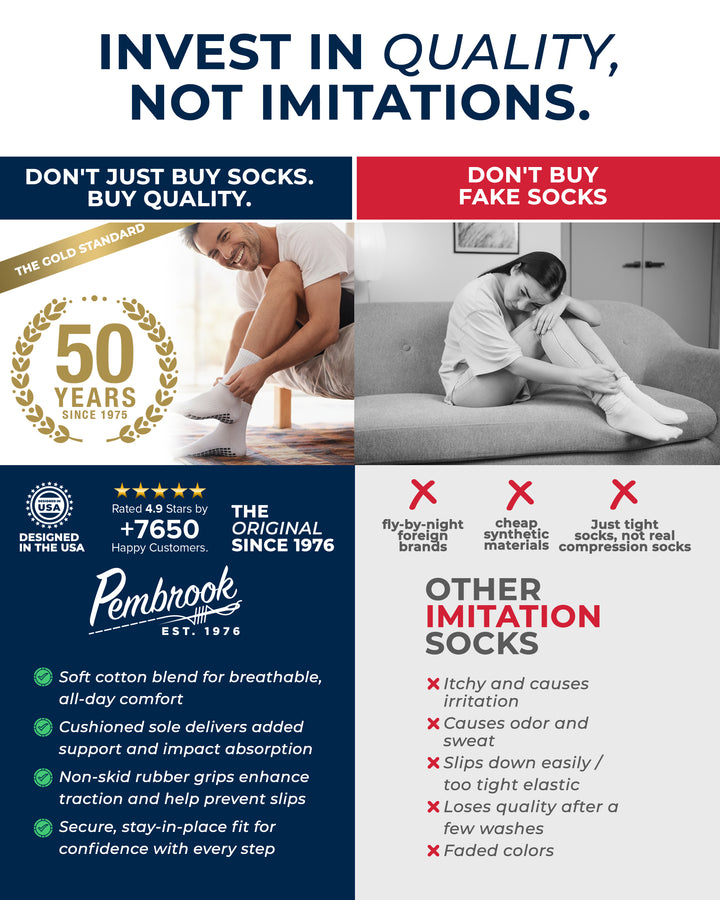 Advertisement for Pembrook socks with text and images of people wearing socks.