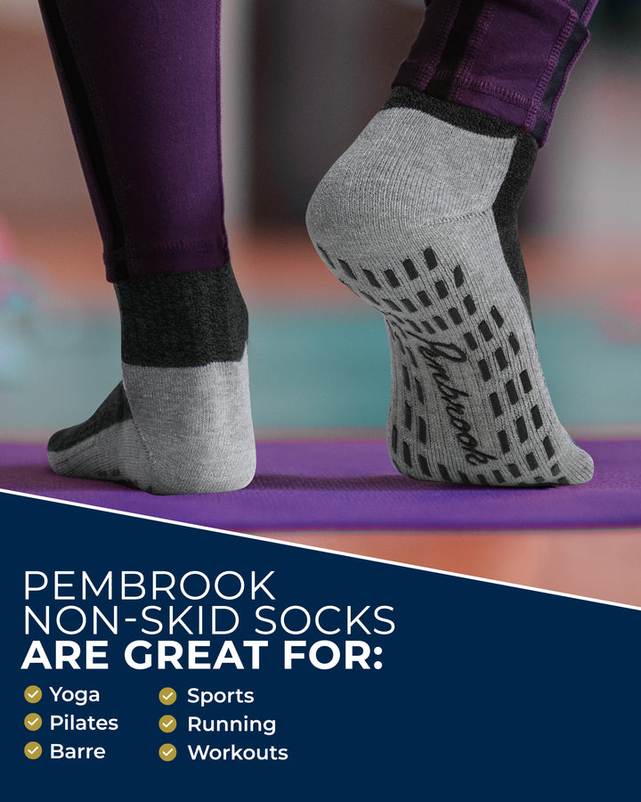 Gray non-skid socks on a person&