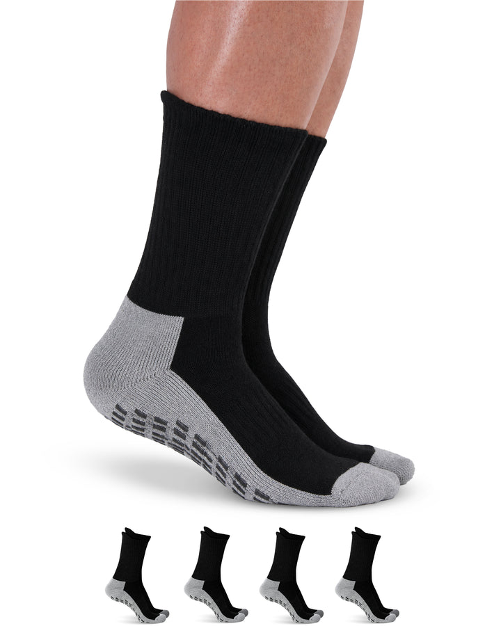 Black and gray socks with sole pattern on a white background