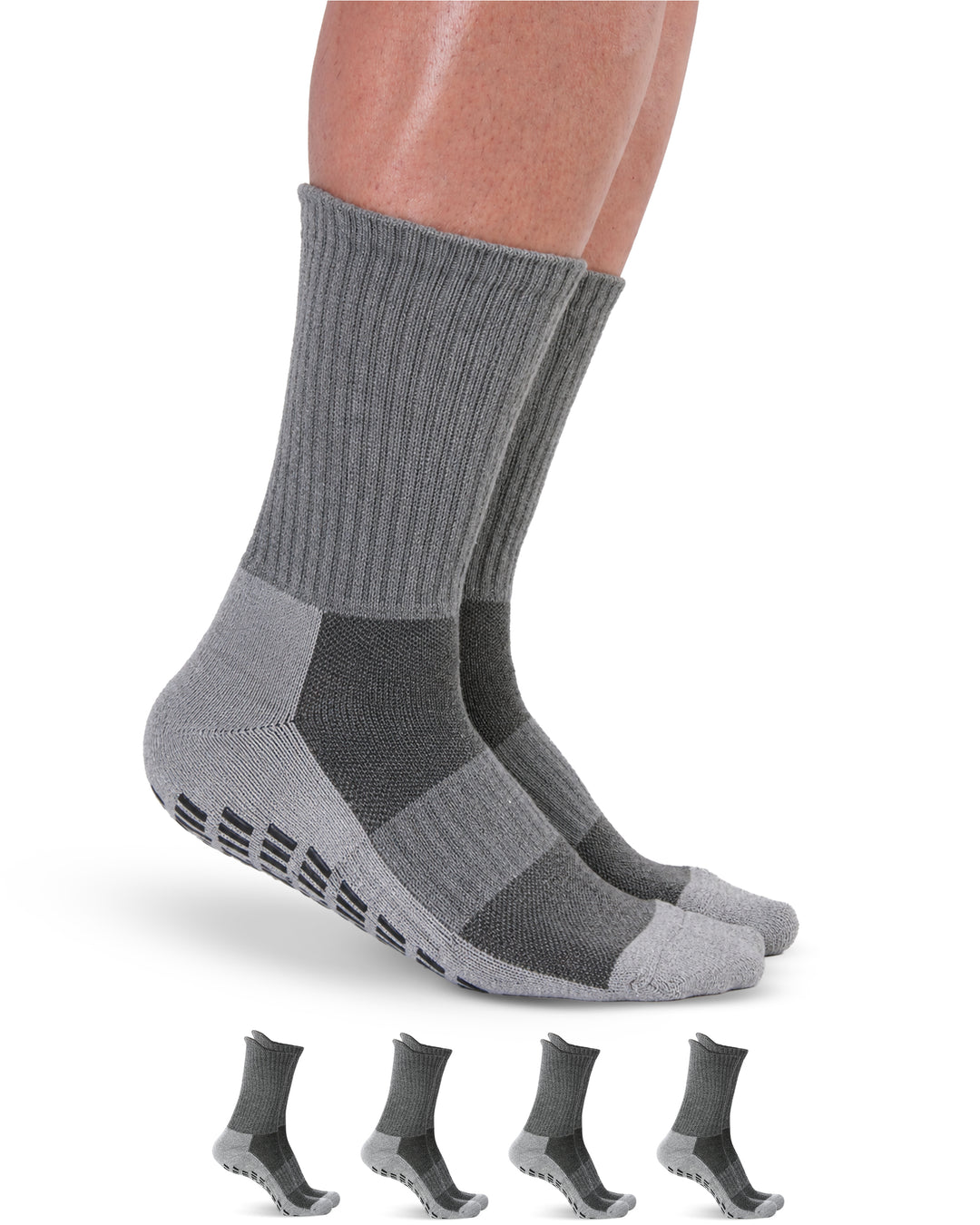 Gray socks with textured sole on a white background