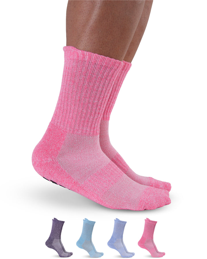 Pink socks on a white background with additional socks in different colors displayed below.