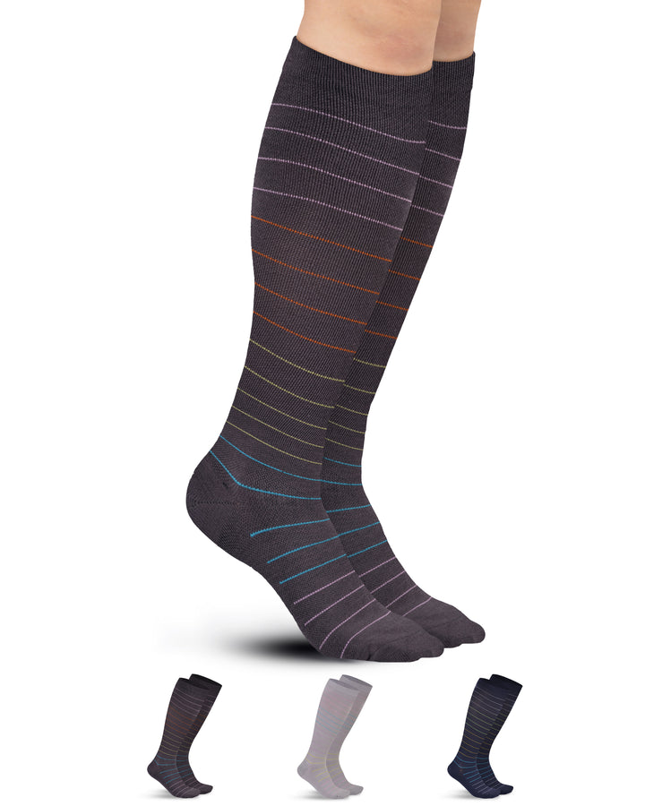 Knee-high socks with striped pattern on a white background