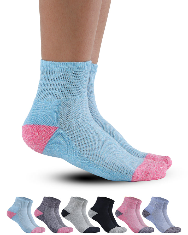 Light blue and pink ankle sock with a set of six similar socks displayed below on a white background.