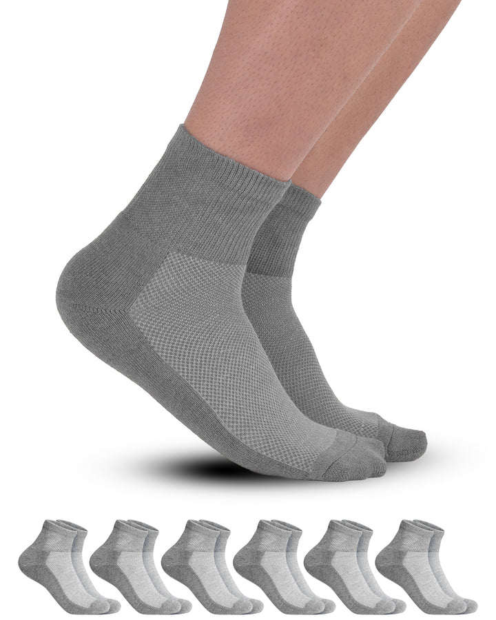 Gray ankle socks with a set of six additional socks displayed below on a white background.