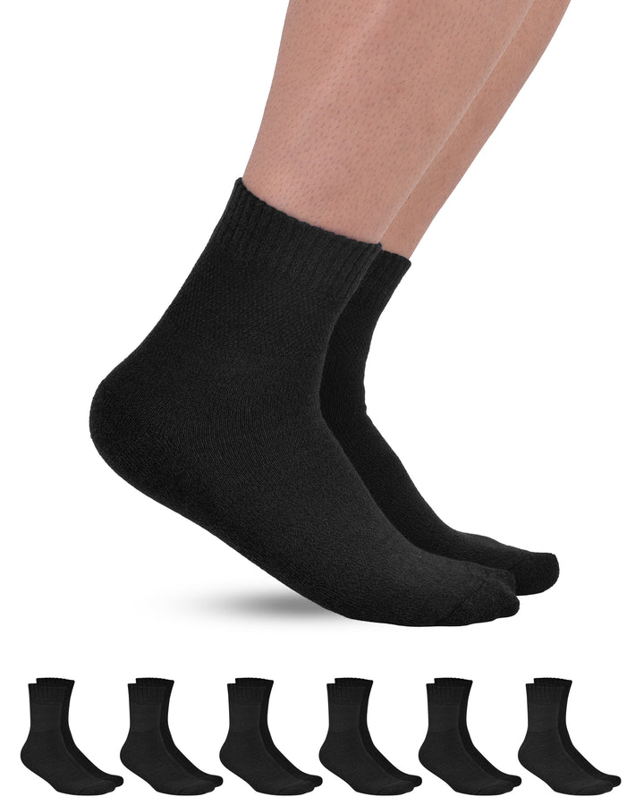 Black socks on feet with a row of black socks below on a white background