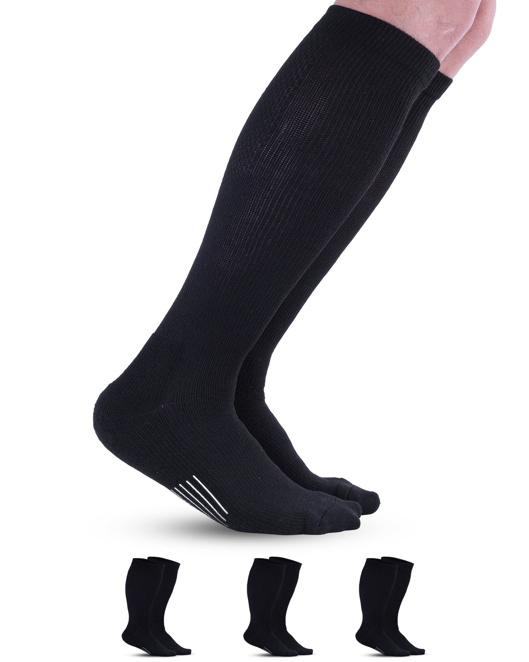 Black knee-high socks on a white background with additional pairs displayed below.