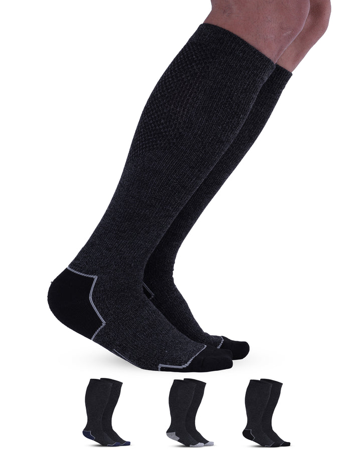 Black knee-high socks with additional pairs displayed below on a white background