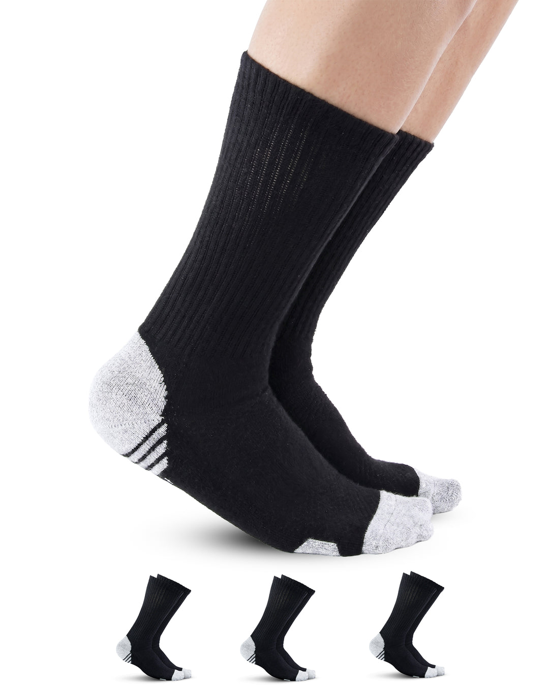 Black socks with white toes and heels on a white background