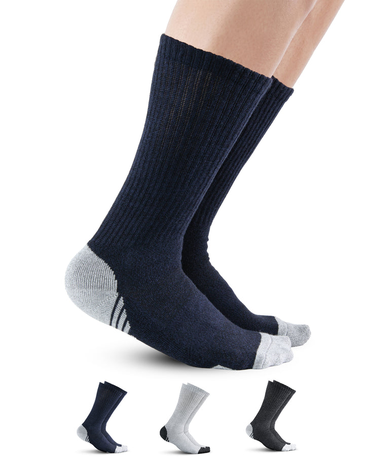 Navy socks with gray toes and heels on a white background