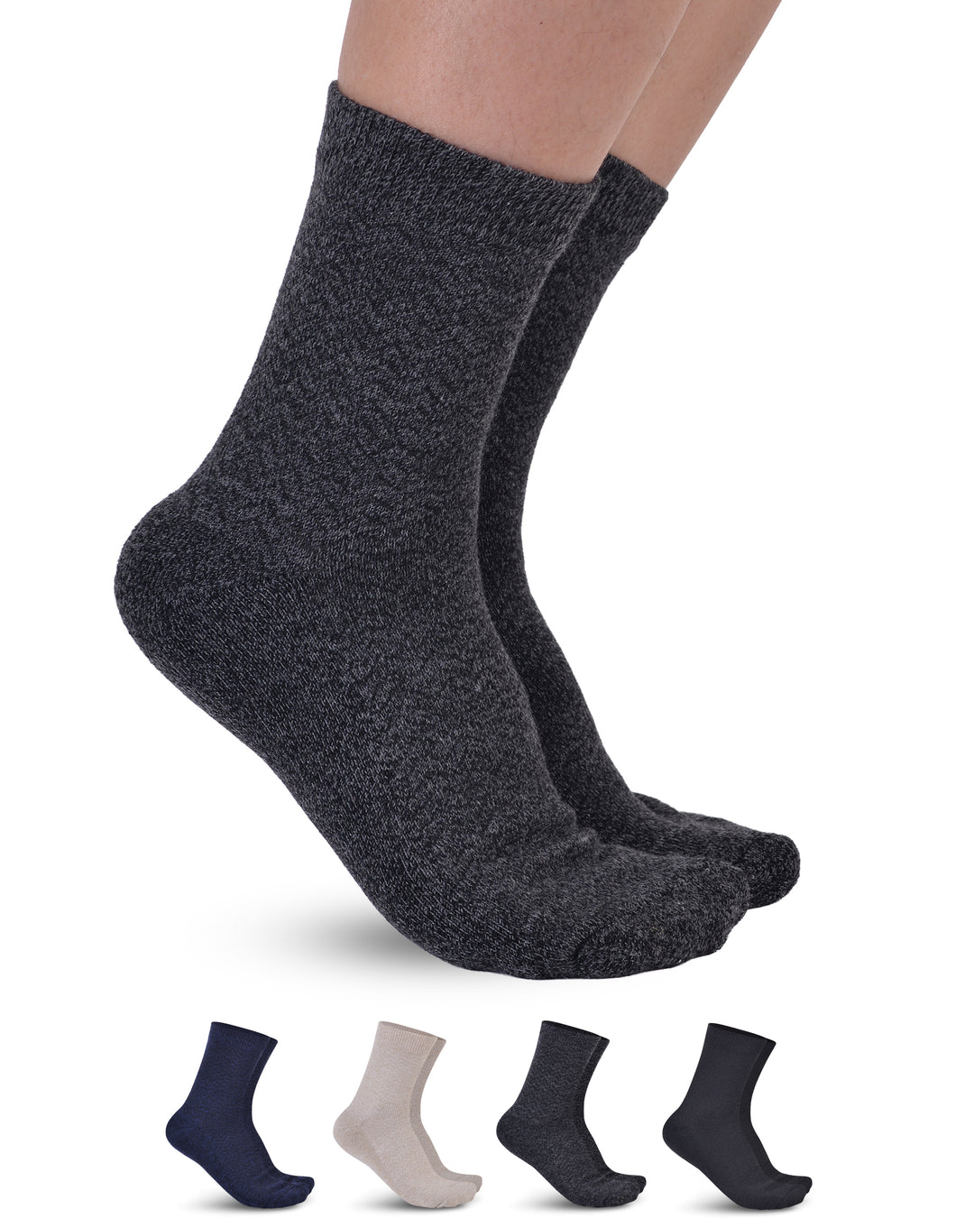 Dark gray socks with a set of five additional socks displayed below on a white background