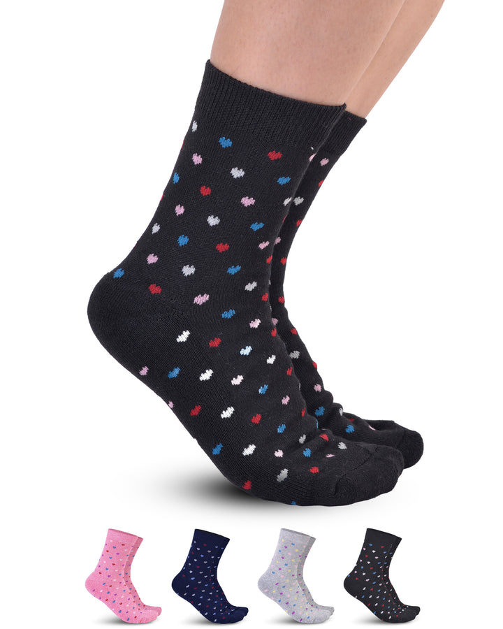 Black socks with colorful heart pattern on a white background