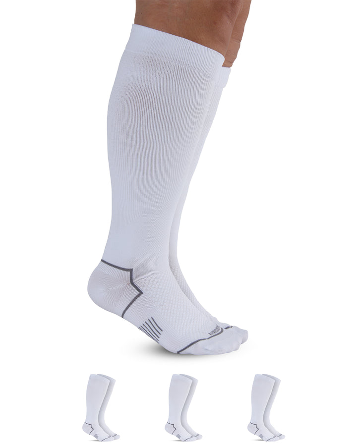 White knee-high socks with additional pairs displayed below on a white background
