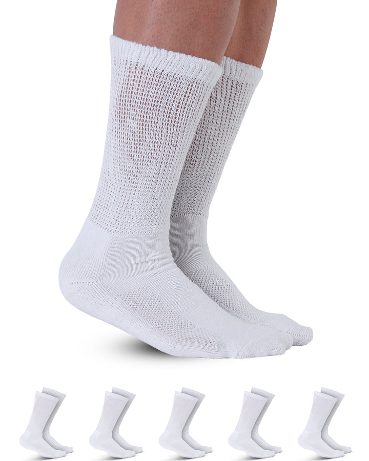White socks with textured pattern worn by a person on a white background
