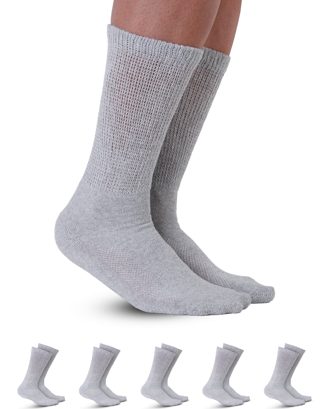 Gray socks on a white background with six pairs displayed below.