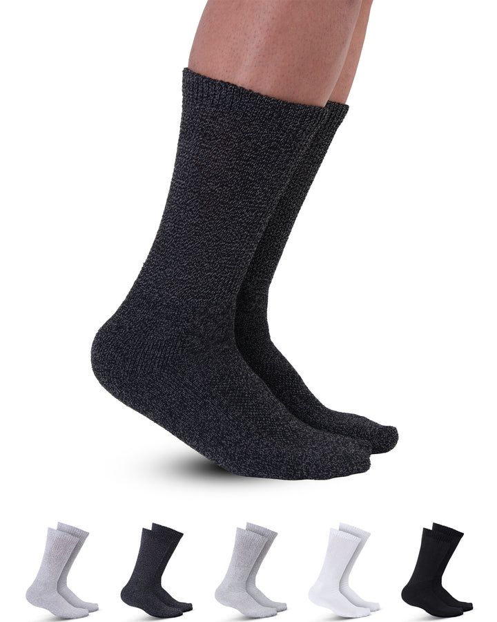Dark gray socks worn by a person on a white background with additional pairs displayed below.