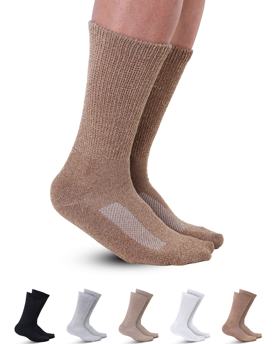 Brown socks with additional color options displayed below on a white background