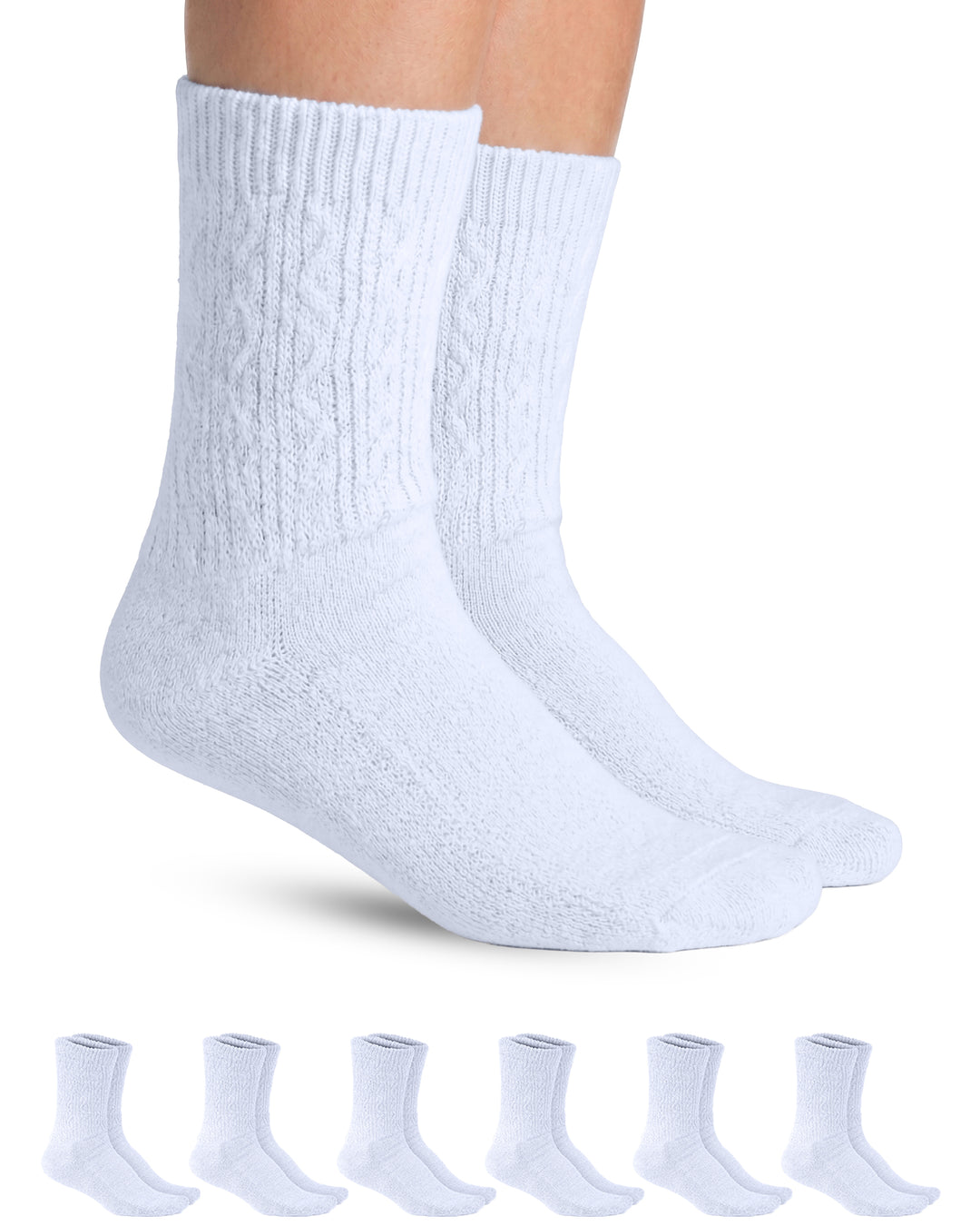 White socks on a white background with six additional pairs displayed below.