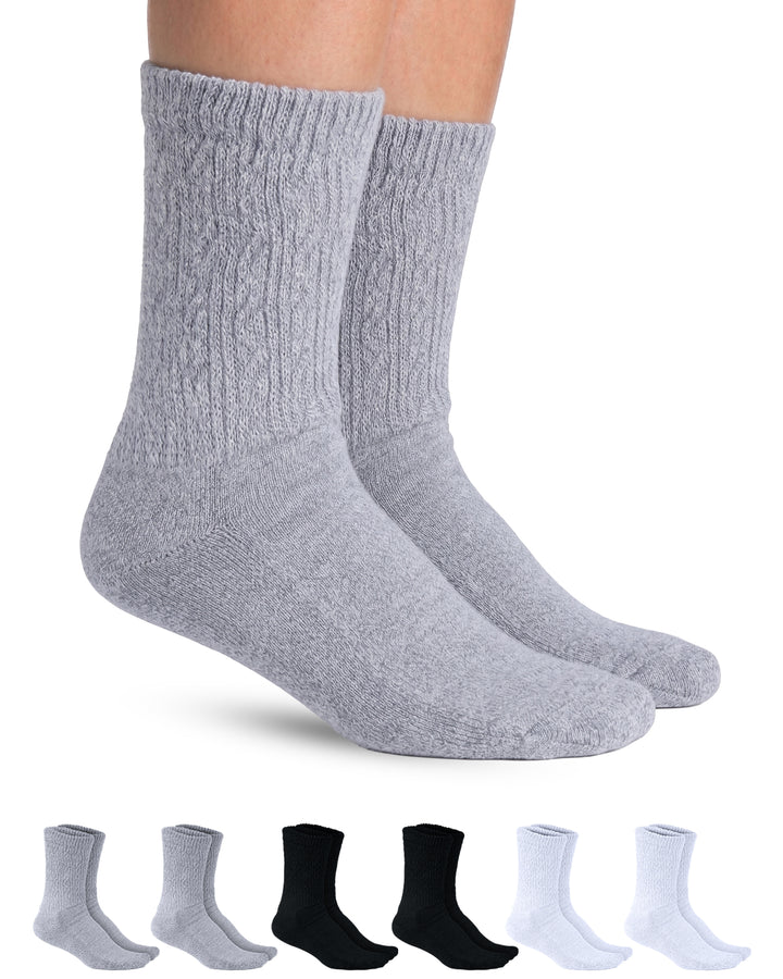 Gray socks on a white background with additional pairs of black, white, and gray socks displayed below.