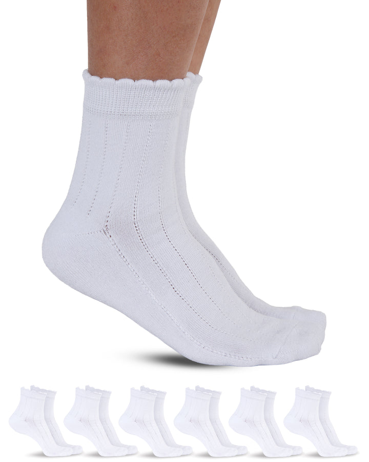 White ankle socks with lace trim on a white background