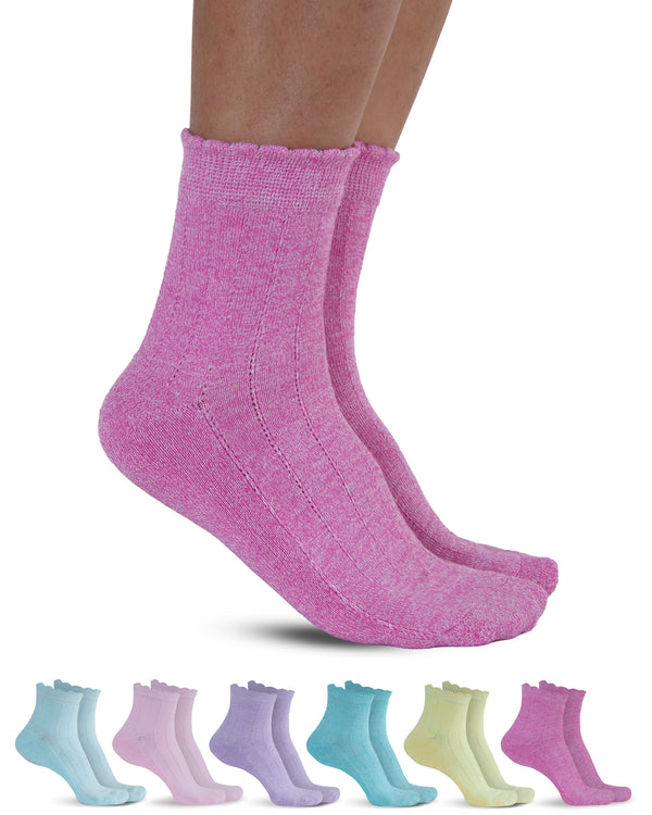 Pink socks with a row of six pairs in various colors on a white background