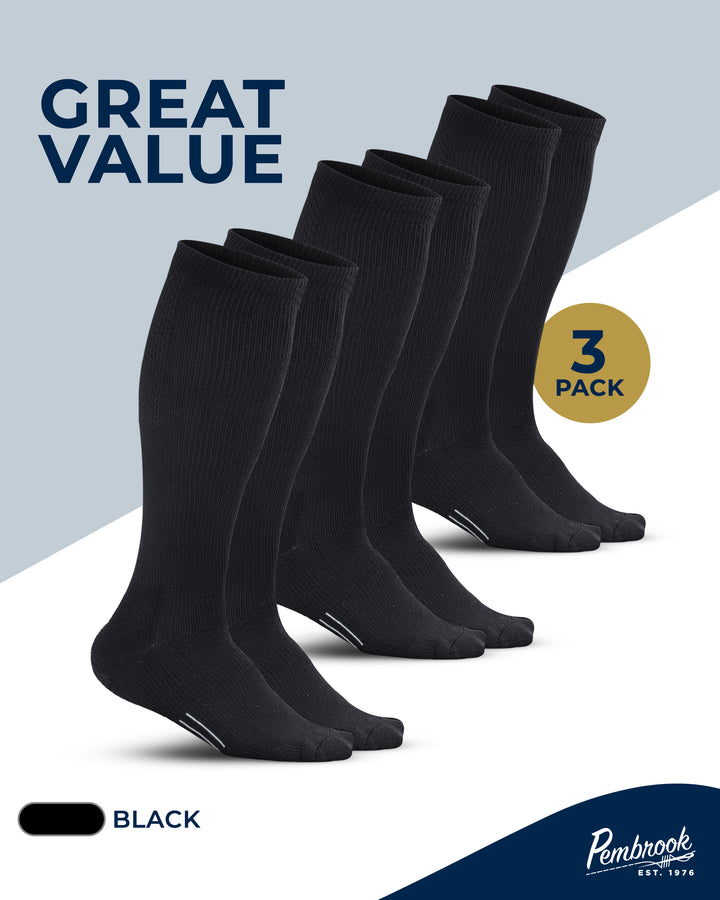 Three pairs of black socks with &