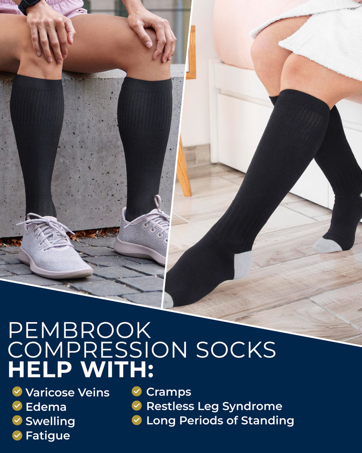 Pembrook Cotton Light Compression Socks for Women - 3 Pairs | 8-15 mmHg