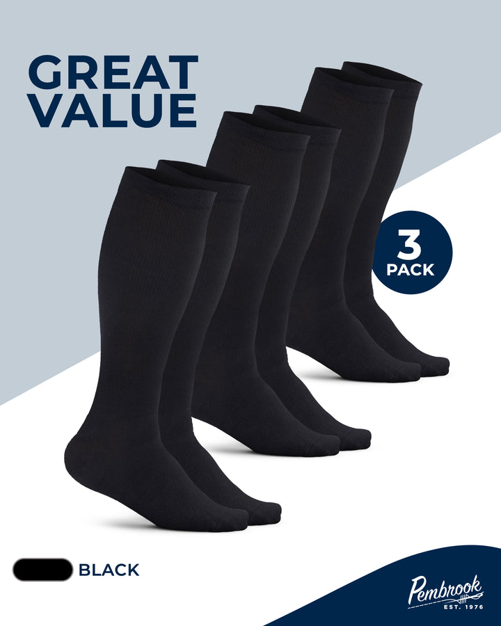Three pairs of black socks with &