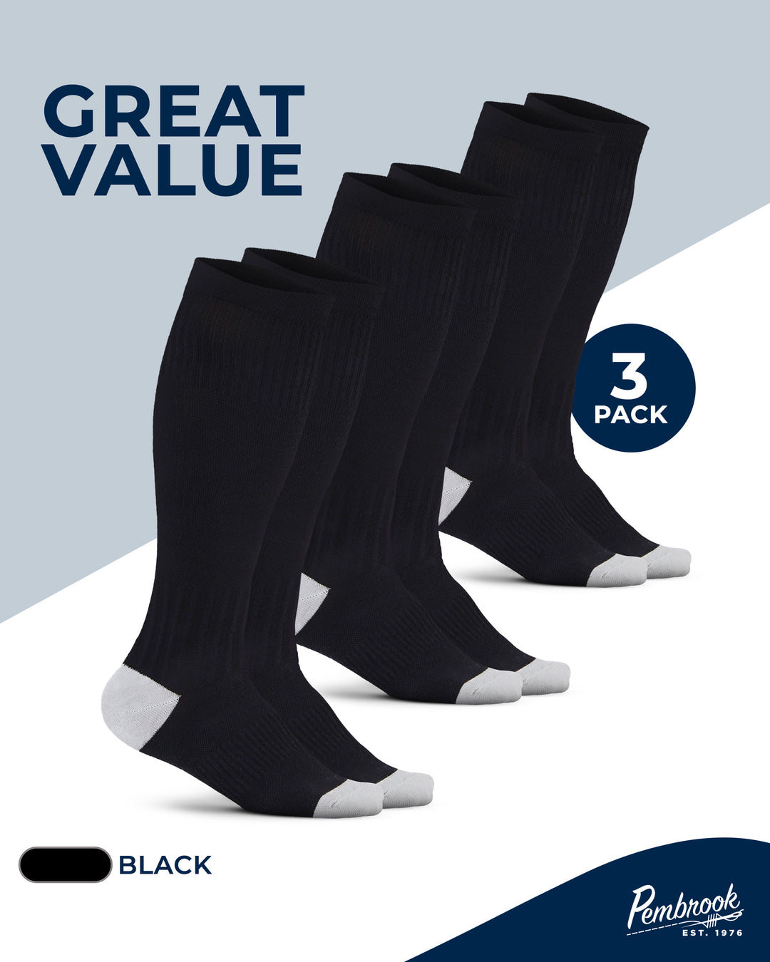 Pembrook Cotton Light Compression Socks for Women - 3 Pairs | 8-15 mmHg