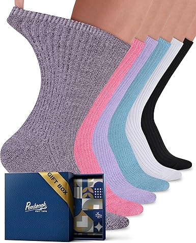 Set of colorful socks with a blue gift box featuring the brand &