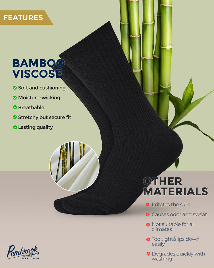 Black sock with bamboo viscose features on a light green background