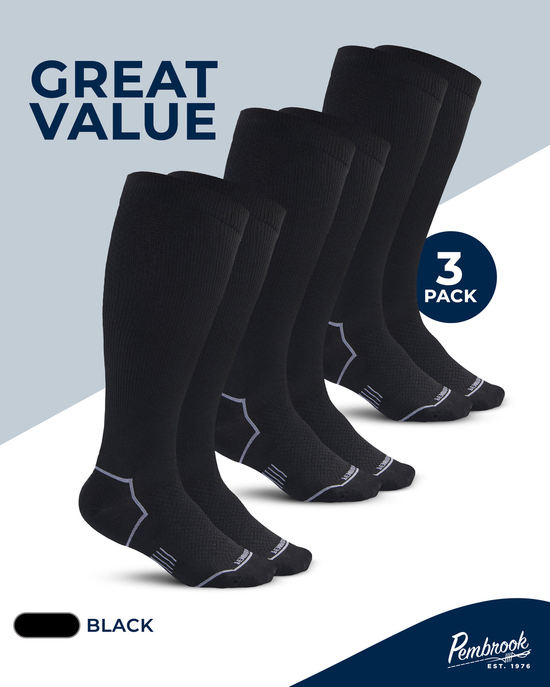 Pembrook Plus Size Compression Socks for Women Wide Calf - 3 Pairs, 20-30mmHg