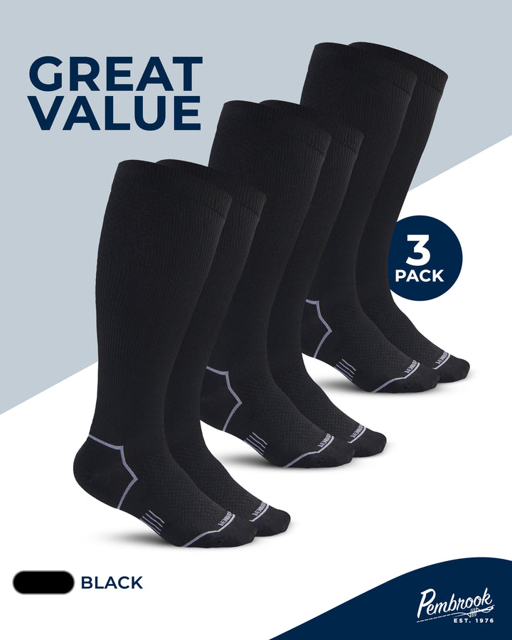 Pembrook Plus Size Compression Socks for Women Wide Calf - 3 Pairs, 20-30mmHg