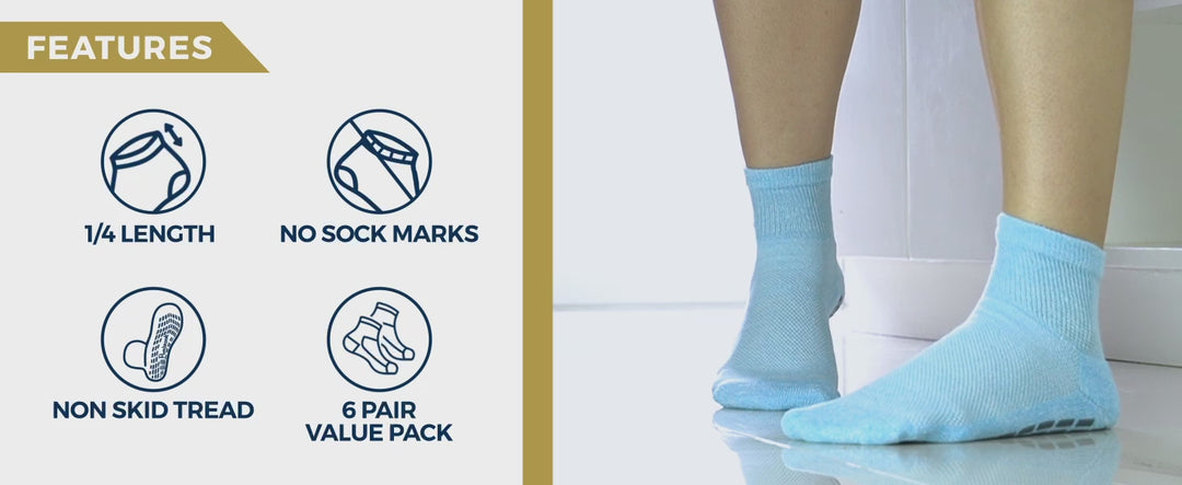 Diabetic Ankle Socks with Grips: 6 Pairs | 1/4 Length