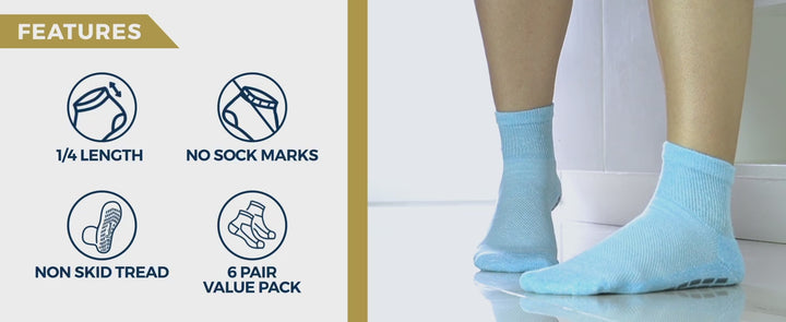 Diabetic Ankle Socks with Grips: 6 Pairs | 1/4 Length