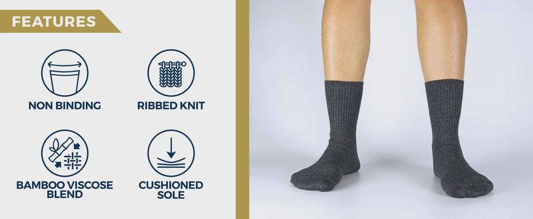 Pembrook Ribbed Knit Bamboo Diabetic Socks: 6 Pairs