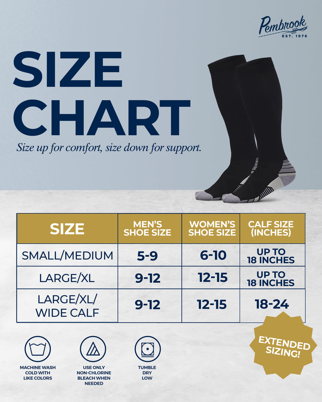 Size chart for socks with men&
